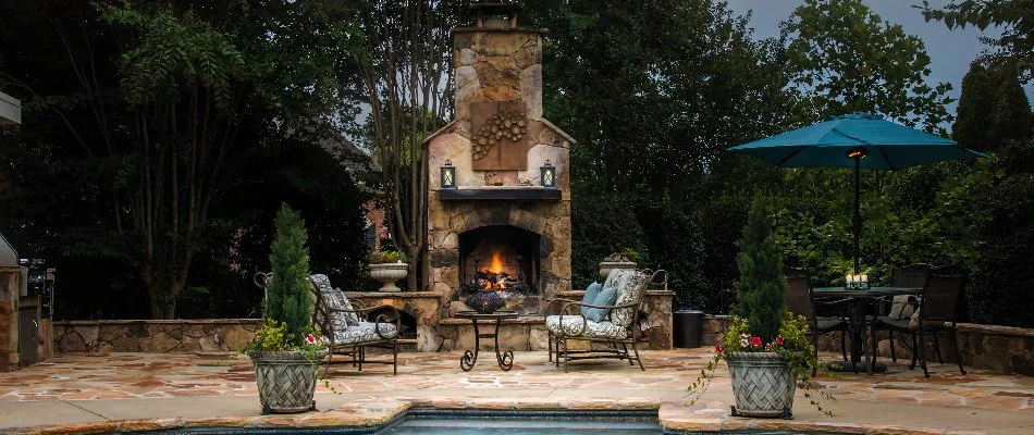 An outdoor fireplace in Charlotte, NC.